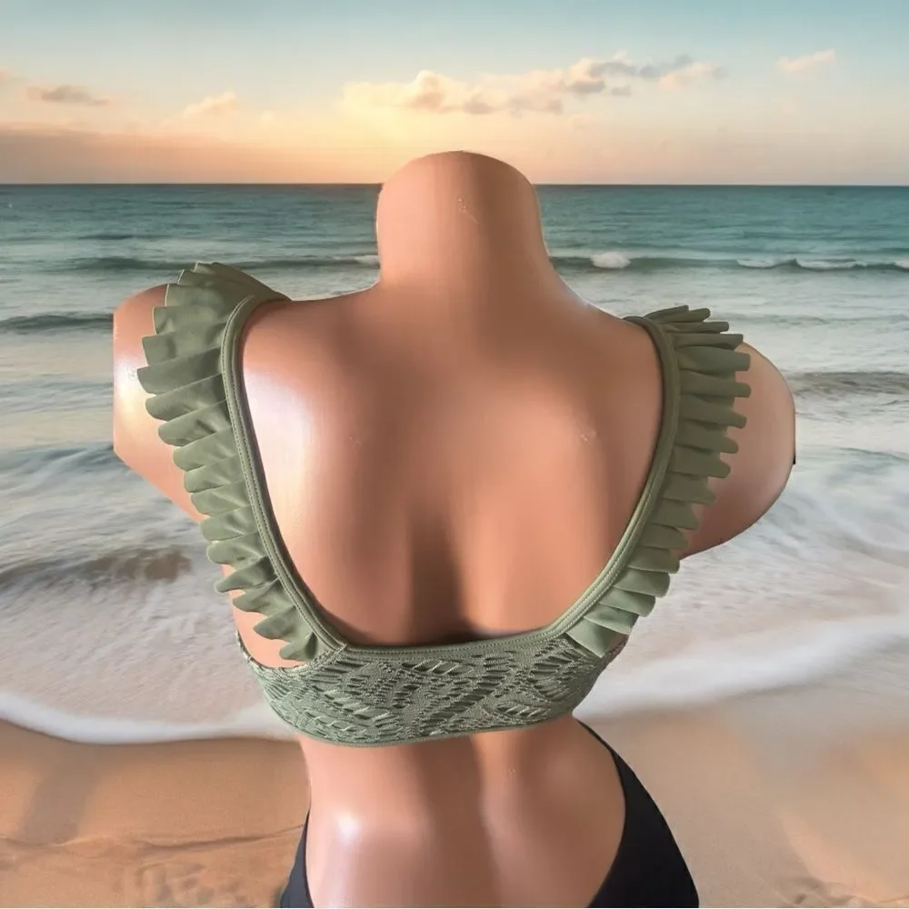 Aerie Swimwear l Bathing Suit Top l Ruffled l Olive Green l S/P l EUC